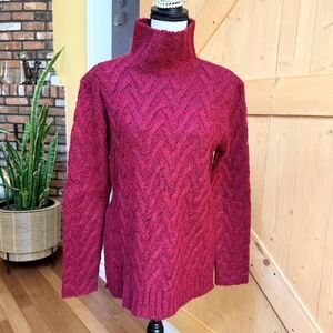 DENHAM Chunky Knit Sweater Women XS Red Turtleneck Textured Cozy Luxe